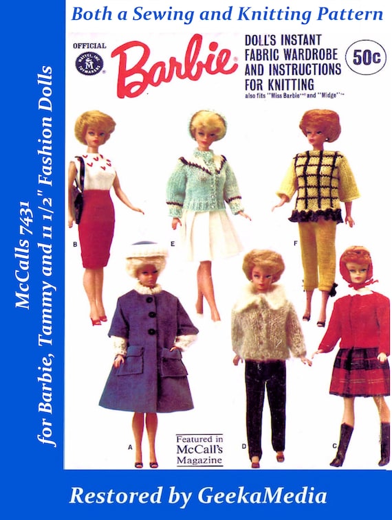 Barbie PDF Sewing Patterns Fits Fashion Size Teen Dolls 11 Inches