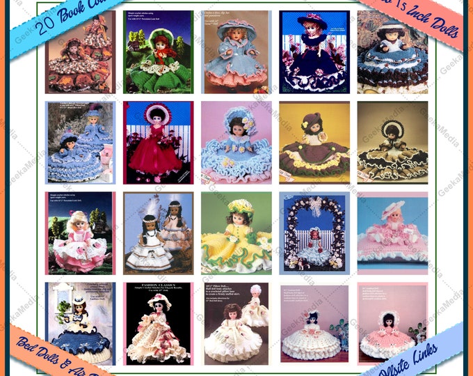 20 Crochet Pattern Book Bundle For Fashion Teen Dolls 5 inches to 15"l (Skipper, Chelsea, Pepper, Barbie, Tammy, Sindy, Gene)