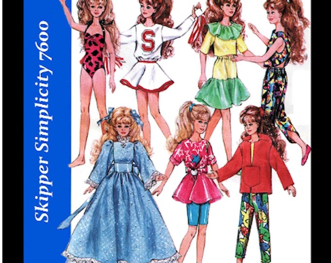 Skipper PDF Sewing Patterns Fits 9 inch Fashion Teen Dolls (Penny Bright, Pepper, Betsy McCall, Ginny, Muffie, Ginger Dolls) Simplicity 7600