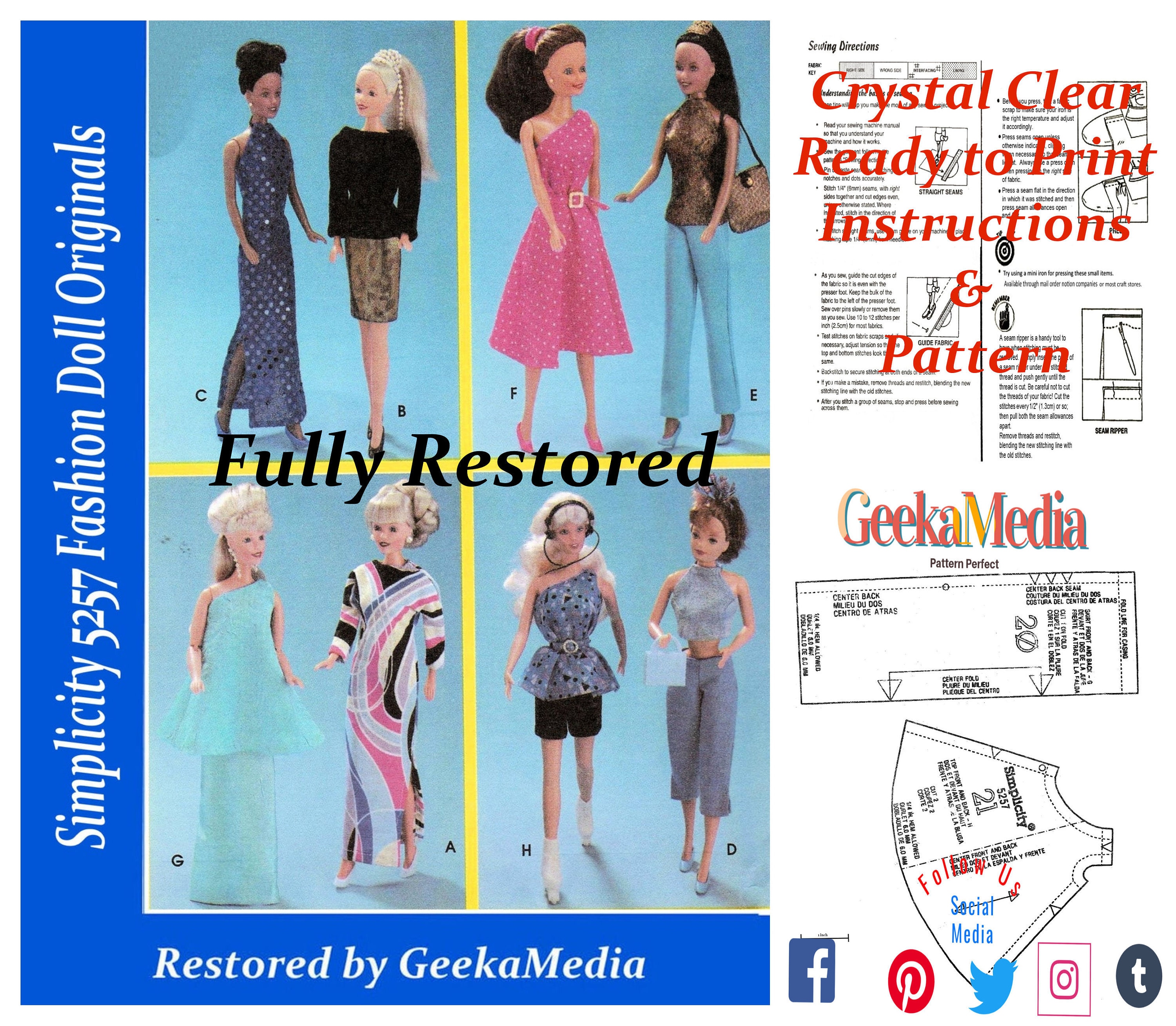 Barbie PDF Sewing Patterns Fits Fashion Size Teen Dolls 11 Inches Tall  tammy, Sindy, Francie, Babette, Wendy, Babs, Cher 8466 