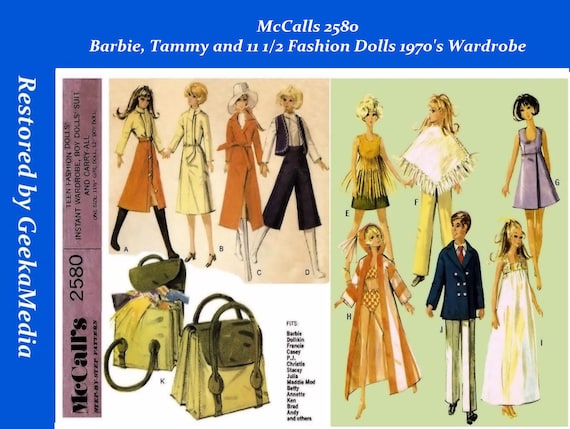 Barbie and Ken PDF Sewing Patterns Fits Fashion Size Teen Dolls 11 Inches  Tall tammy, Sindy, Francie, Babette, Wendy, Babs, Cher 2580 