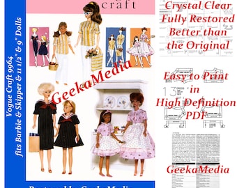 Barbie and Skipper PDF Sewing Patterns Fits Fashion Size Teen Dolls 9 inch Dolls 11 inches Dolls (Tammy, Sindy, Pepper, Blythe) 9964