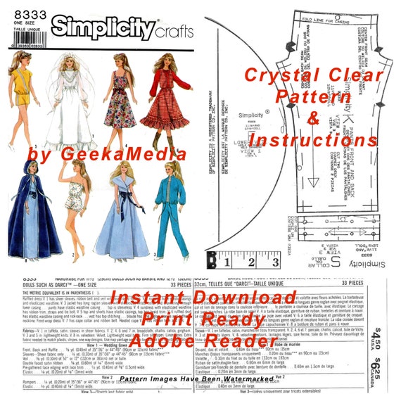 Barbie PDF Sewing Patterns Fits Fashion Size Teen Dolls 11 Inches