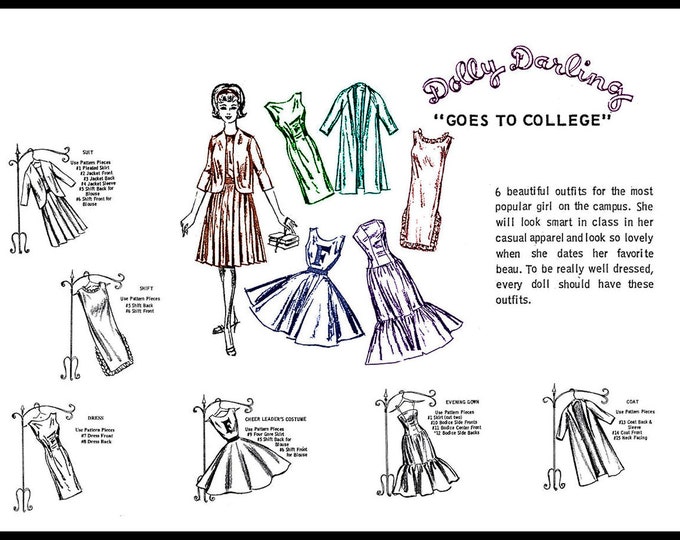 Dolly Darling Goes to College 11 inch Fashion Teen Doll Sewing Patterns For (Barbie, Tammy, Sindy, Francie, Babette, Wendy, Babs, Cher) PDF