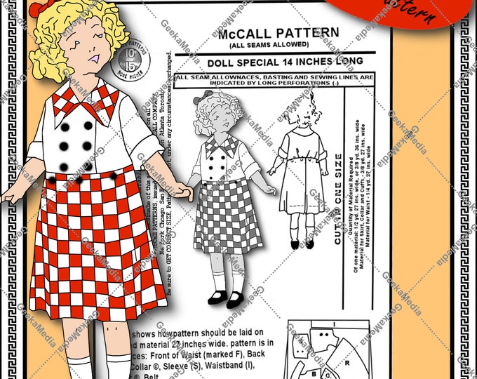 McCall 5956 14 inch Oliver Twist Dress Doll Sewing Pattern from 1908 Rare (Susie Bishop, Penny Brite, Wednesday Addams) PDF