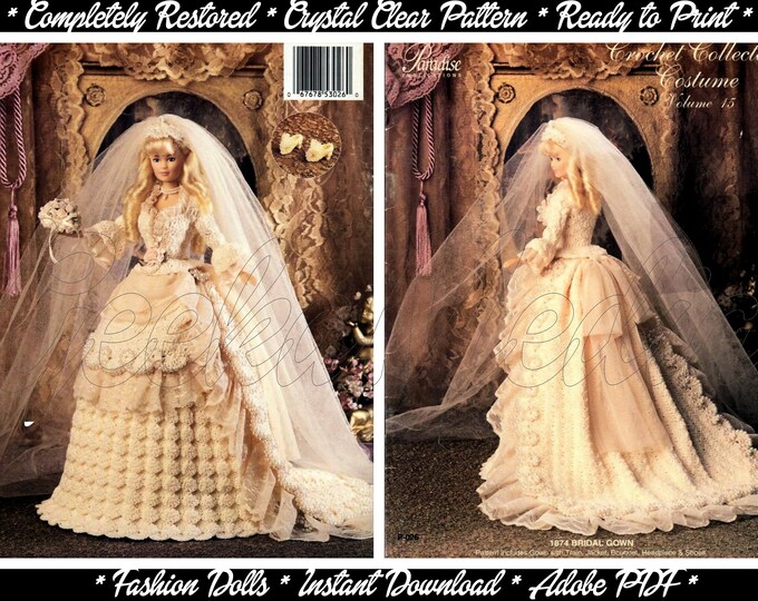 Barbie 11 inch Teen Doll Victorian Bridal Gown Crochet Pattern in HD PDF