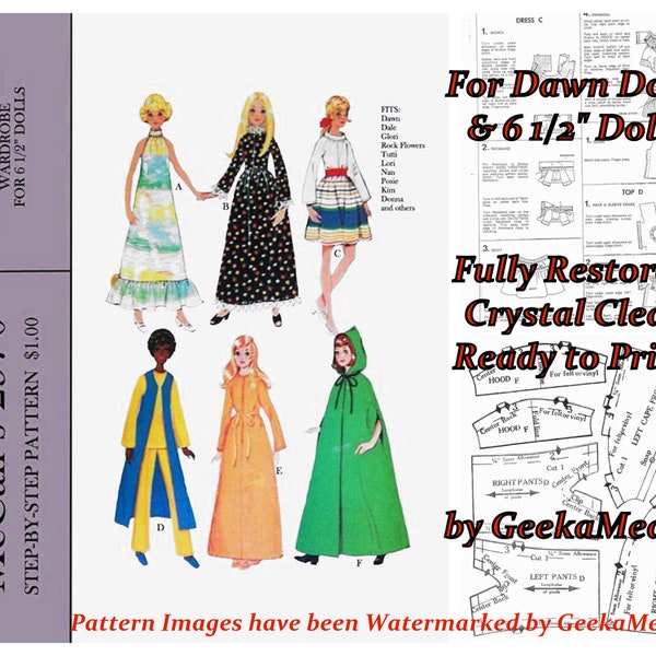 Dawn Doll Teen Doll 6 inch Doll Sewing Pattern in PDF