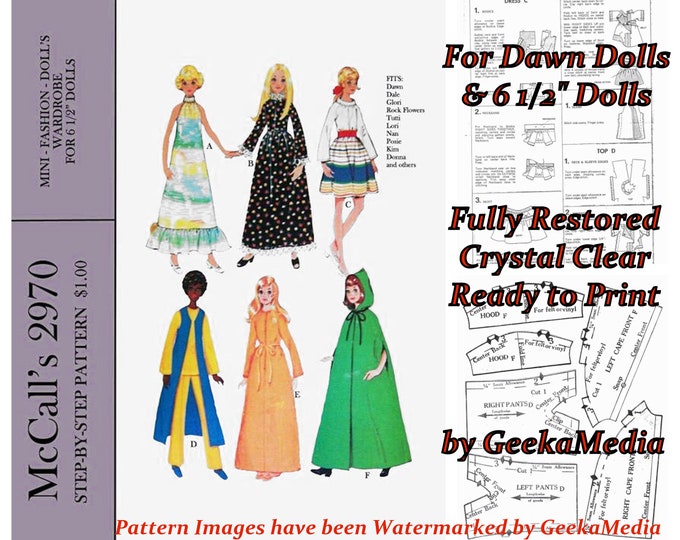 Dawn Doll Teen Doll 6 inch Doll Sewing Pattern in PDF