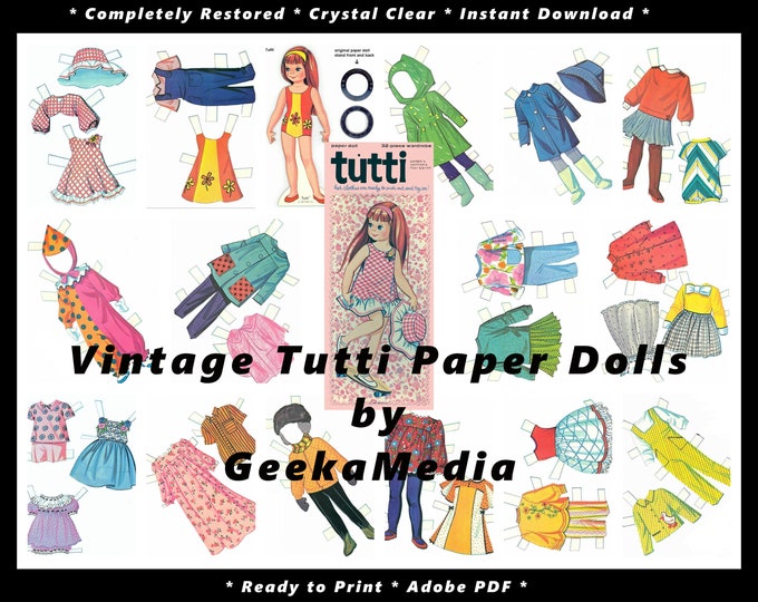 Barbie Paper Dolls Print and Play Paper Doll Book from 1963, Tutti Toy Dolls Playset in HD PDF