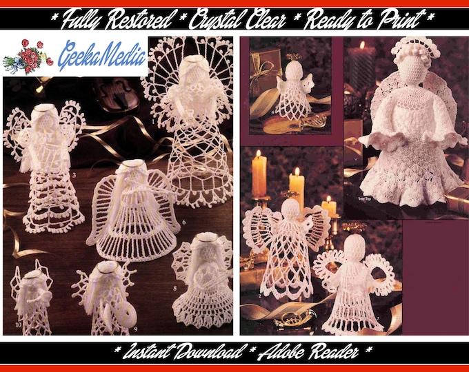 10 White Crochet Christmas Angels and Tree Topper Patterns in PDF