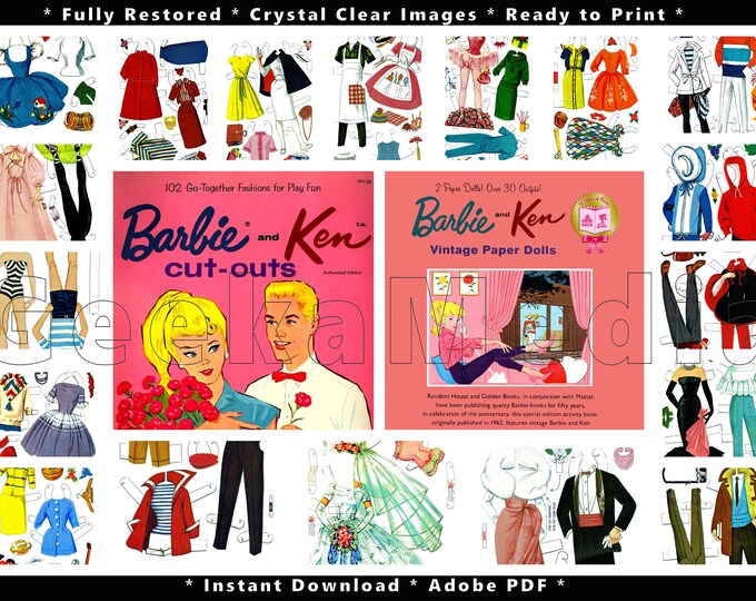 Barbie and Ken Print and Play Paper Doll Book  from 1960, Toy Dolls Playset and Papercraft in HD PDF