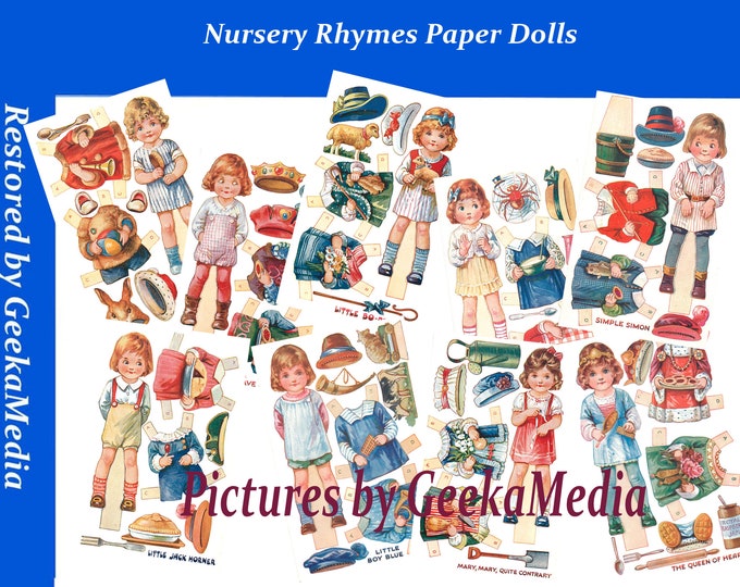 Mother Goose Nursery Rhymes Paper Dolls Toy Dolls Playset, Print and Play in HD PDF