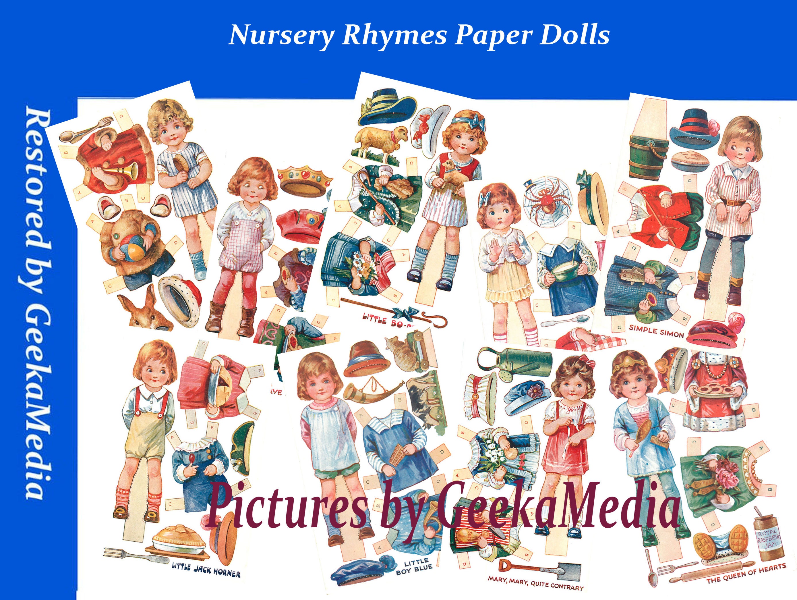 Mother Goose Nursery Rhymes Paper Dolls Toy Dolls Playset, Print and