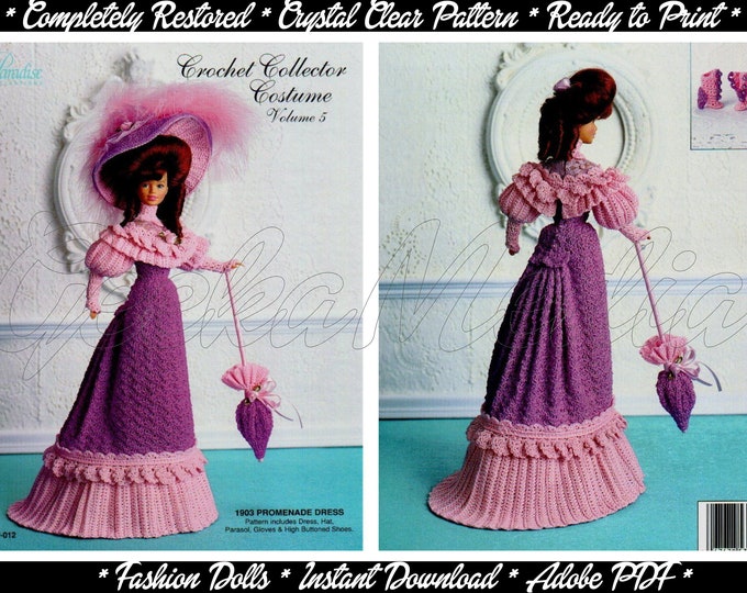 Barbie PDF Promenade Dress Crochet Pattern Fits Fashion Size Teen Dolls 11 inches tall (Tammy, Sindy, Francie, Babette)