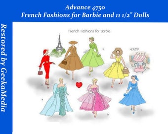 Barbie in Paris PDF Sewing Patterns Fits Fashion Size Teen Dolls 11 inches tall (Tammy, Sindy, Francie, Babette, Wendy, Babs, Cher)