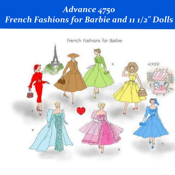 Barbie in Paris PDF Sewing Patterns Fits Fashion Size Teen Dolls 11 inches tall (Tammy, Sindy, Francie, Babette, Wendy, Babs, Cher)