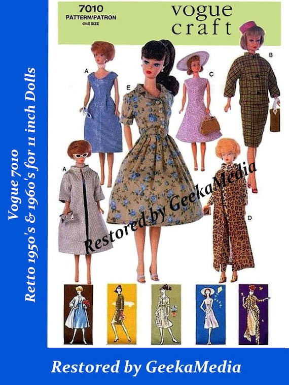 Barbie PDF Sewing Patterns Fits Fashion Size Teen Dolls 11 Inches