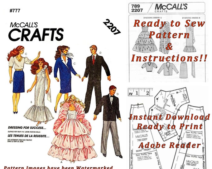 McCalls 789/2207 Barbie & Ken Sewing Patterns For 11 1/2" Fashion Teen Dolls (Tammy, Sindy, Francie, Babette, Wendy, Babs, Cher) PDF