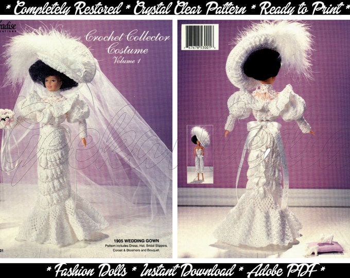 Barbie 11 inch Teen Doll Victorian Wedding Gown Crochet Pattern in HD PDF