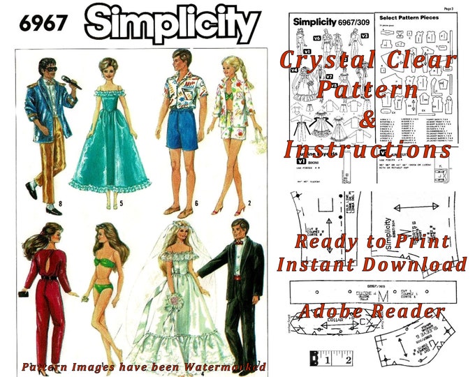 Barbie PDF Sewing Patterns Fits Fashion Size Teen Dolls 11 inches tall (Tammy, Sindy, Francie, Babette, Wendy, Babs, Cher)