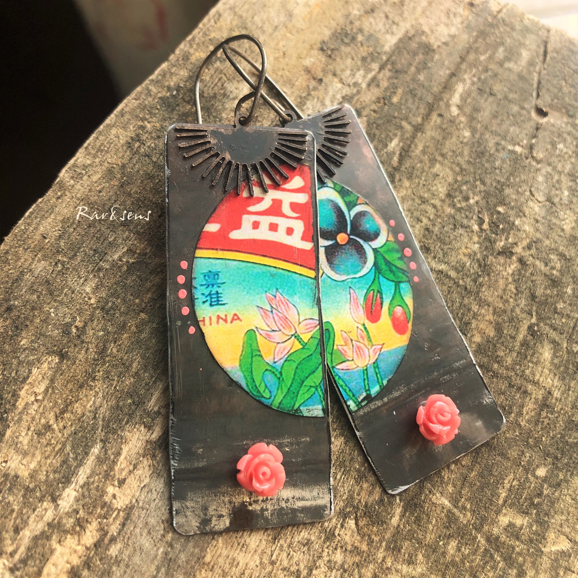 Earrings with Chinese characters an