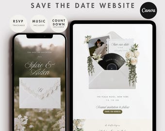 Old Money Lace Save the Date Website Template Canva | Editable Digital Wedding Invitation with RSVP & Countdown Timer | Instant Download