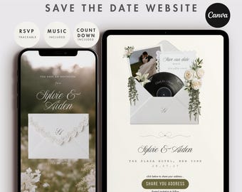 Old Money Lace Save the Date Website Template Canva | Editable Digital Wedding Invitation with RSVP & Countdown Timer | Instant Download