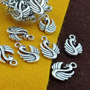 silver swan charm,antiqued silver tone swan bangle,swan ornament,swan charm bead,tibetan silver swan pendant,necklace small silver swan char