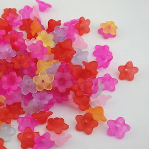 flower bead caps,frosted acrylic  bead ends,floral bead caps,20 colorful bead caps,red flowers bead caps,pink flower shaped bead ends,mixed