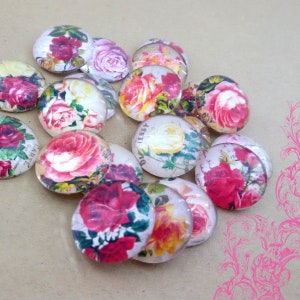 glass cabochon vintage rose,rose glass cabochon,round glass cabochon,3 rose photo cabochons,flat back glass cabochon,vintage rose cabochon