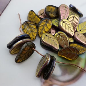 orange leaves czech beads,pink leaf beads,czech glass petal beads,mirror fire polished beads,metallic finish czech bead,mirror glass beads