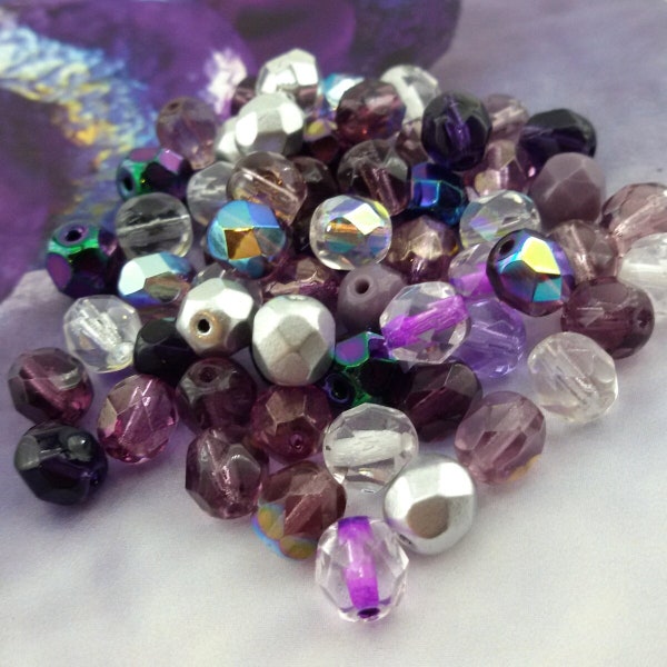 mélange de perles de verre violet, mélange de perles de verre tchèque de 6 mm, perles de verre de couleur violette, assortiment de perles de perles, mélange de perles de verre violet assorties, mélange de perles de verre violet