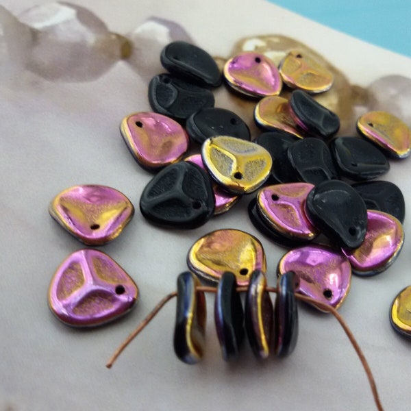 rose petals czech beads,purple luster fire polished beads,gold finish pressed glass czech beads,rose petal glass czech beads,mirror  beads