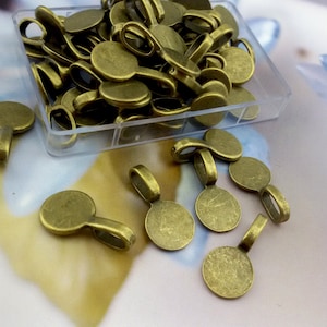 bail pendant base,bail cabochon setting,bronze round bezel pendant,glue on pendant base,cabochon setting,small bail Cabochon bronze base