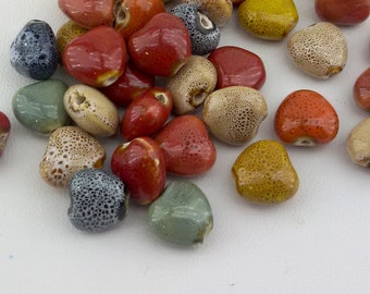 large heart ceramic beads,color mix pottery heart beads,multicolored big heart porcelain beads,color mix ceramic glazed heart beads