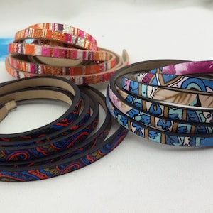 PU leather multicolored bracelet cord,5 mm colorful flat bracelet lace,artificial floral leather cord,pattern PU leather bracelet strip