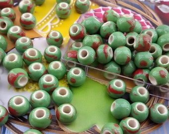 green porcelain beads,bulk price red ceramic beads,big hole ceramic beads,8 mm ceramic beads,green color ceramic glazed beads,ceramic beads