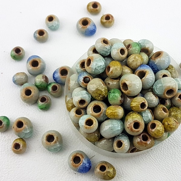 ceramic beads cracked mix,bulk price big hole ceramic beads,blue cracked porcelain beads,yellow ceramic glazed beads,glazed porcelain beads