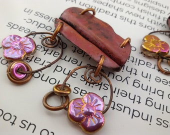 antiqued copper connectors,Antique copper and glass beads pendants,copper necklace parts,copper Connectors,copper and glass beads Links