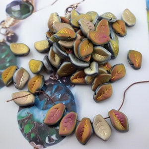 silver leaf beads,etched czech glass beads,metallic leaves czech beads,wine fire polished beads,gold finish leaf czech bead,glass czech bead