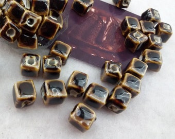 dark brown ceramic beads,square ceramic white beads,cube ceramic beads,porcelain big hole beads,brown ceramic glazed beads,porcelain bead