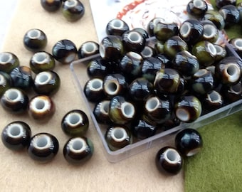 green porcelain beads,bulk price brown ceramic beads,big hole ceramic beads,8 mm ceramic beads,green color ceramic glazed bead,ceramic beads