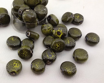 green flat ceramic beads,bulk price ceramic beads,big hole beads,round ceramic glazed beads,green porcelain beads,round big ceramic beads