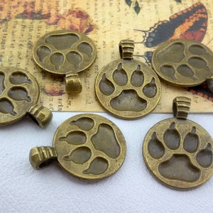 dog paw charms antiqued bronze,bracelet dog lover charm,dog paw Pendant,dog charm for Necklaces,antiqued bronze dog paw bangle,dog paw