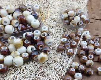 beige brown ceramic beads,bulk price ceramic beads,big hole ceramic beads,ceramic glazed beads,brown porcelain beads,beige ceramic beads