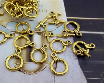 fermoir à bascule de ton or antique pour collier, fermetures de bracelet, petite attache à bascule ornée, fermoir rond de collier en or, fermoir à bascule de ton or