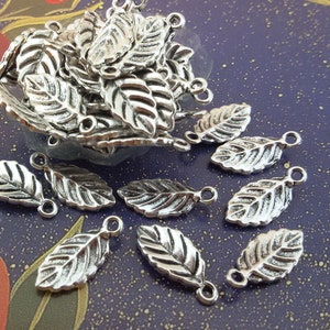 silver tone leaf charm,decorative silver leaf charm,bracelet leaf Charm,silver tone leaf charm for key chain,small silver leaf for necklace