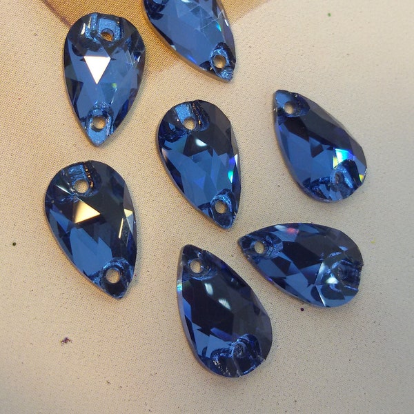 blue crystal sew on rhinestone,blue flat back rhinestone,drop shape Sew On blue crystal strass,sew on dress blue crystal embellishment