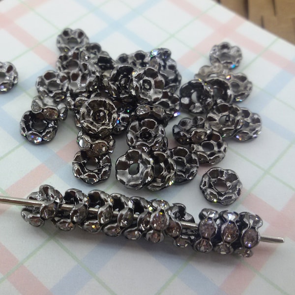 Strass pistolet perles métalliques, petites perles en cristal rondelle, perle de rondelle en métal de 6 mm, perles rondelles en cristal facettées, perles de strass