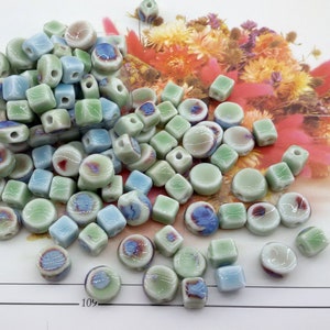 porcelain beads mixed shapes,bulk price green ceramic beads,big hole light blue ceramic beads,flat pottery beads,green ceramic glazed beads